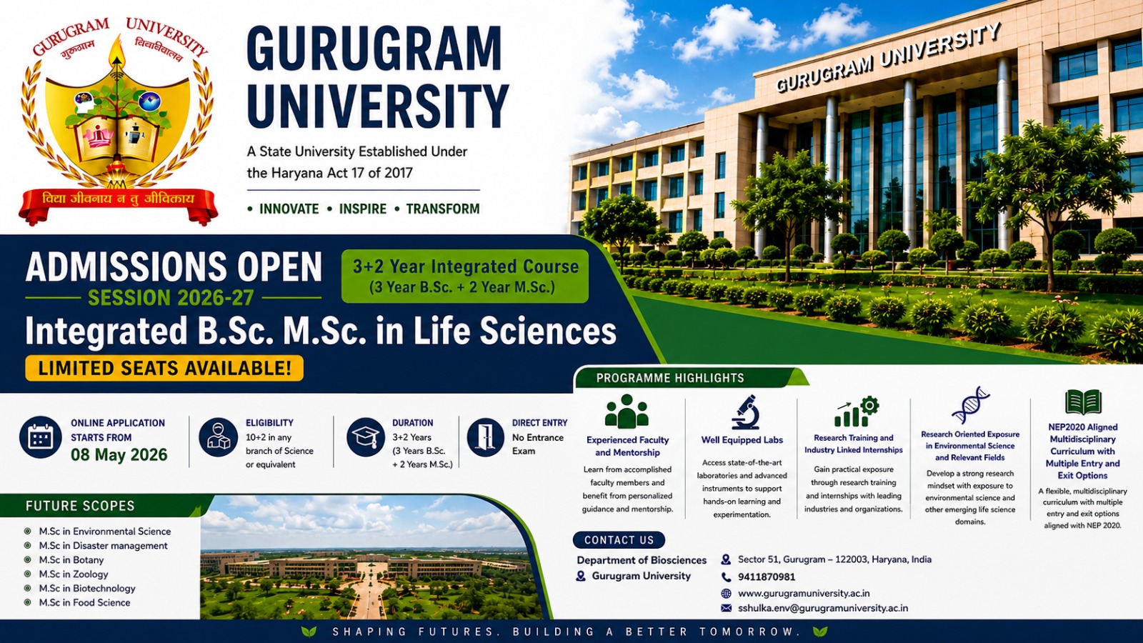Integrated B.Sc. M.Sc. Life Sciences Admission